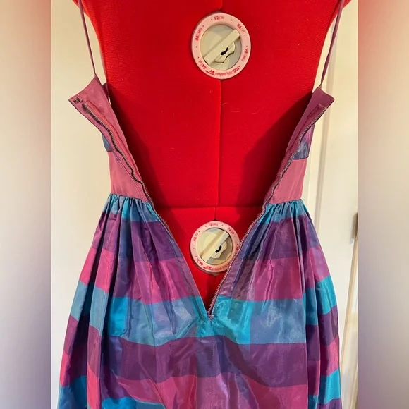 1960s / 1950s VTG Blue Purple Plaid Tuxedo Bodes Fit & Flare Sundress - Picture 5 of 9